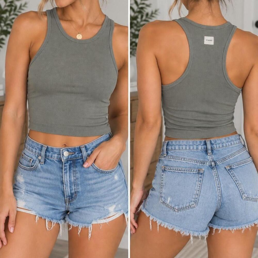 Vuori gray ribbed tank top